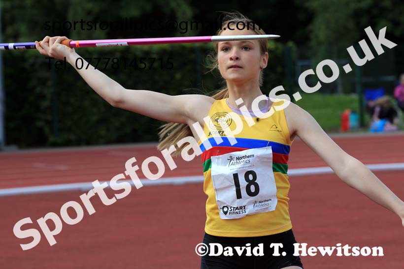 Girls Under-15s Javelin, 2022 Northern Inter Counties U17s and U15s Track and Field, York, Thursday, June 2nd. Photo: David T. Hewitson/Sports for All Pics